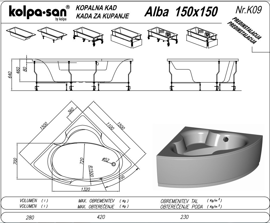 Kolpa san Alba ugaona kada 150150 Metalcoop keramika Niš